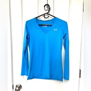 Under Armour Bright Blue Women's Heat Gear Long-Sleeve V-Neck Performance Top